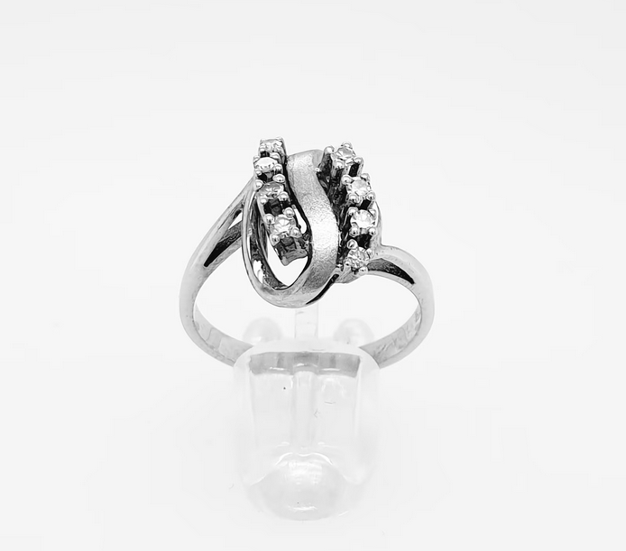 Verspielter Retro Diamant Ring 585 Weißgold 14 kt Gr. 56