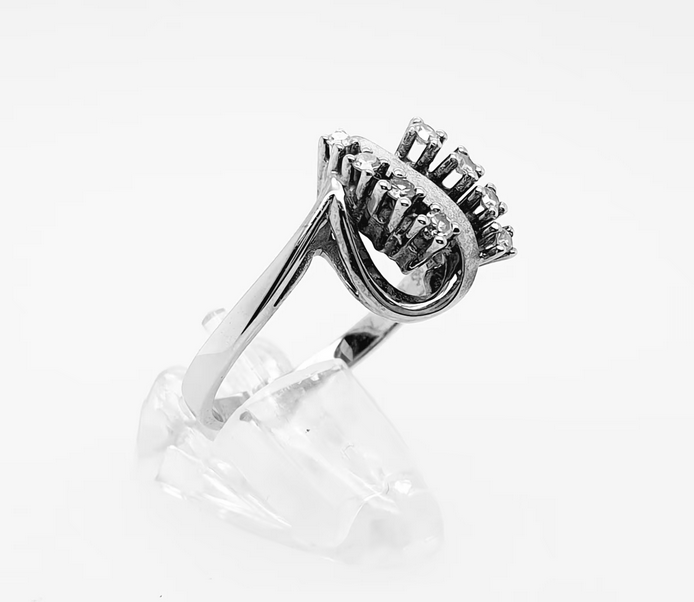Verspielter Retro Diamant Ring 585 Weißgold 14 kt Gr. 56