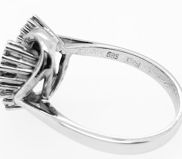 Verspielter Retro Diamant Ring 585 Weißgold 14 kt Gr. 56