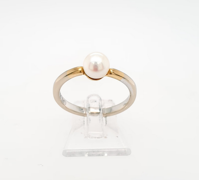 Schlichter Akoya Perlen Ring 750 Weißgold Gelbgold 18kt Gr.56