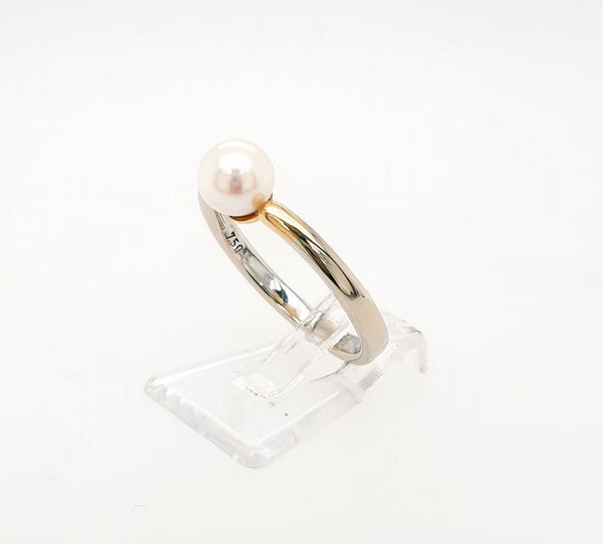 Schlichter Akoya Perlen Ring 750 Weißgold Gelbgold 18kt Gr.56