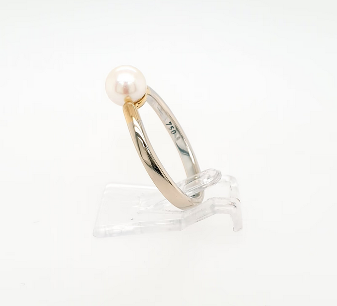 Schlichter Akoya Perlen Ring 750 Weißgold Gelbgold 18kt Gr.56