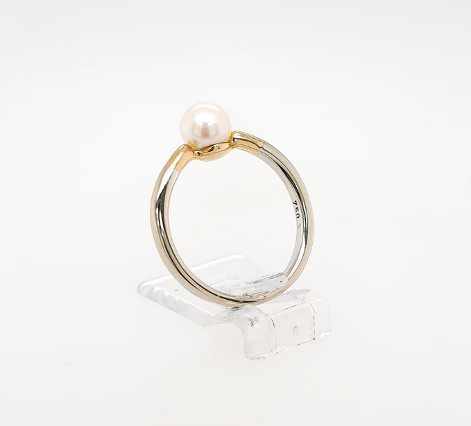 Schlichter Akoya Perlen Ring 750 Weißgold Gelbgold 18kt Gr.56