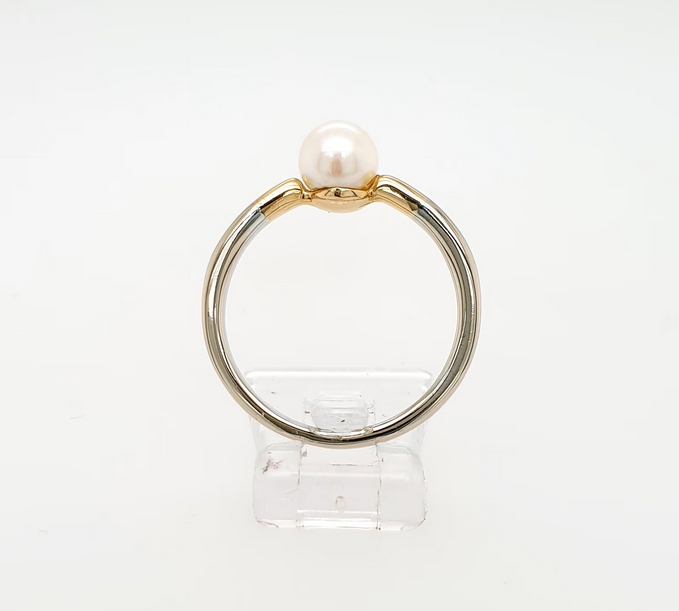 Schlichter Akoya Perlen Ring 750 Weißgold Gelbgold 18kt Gr.56