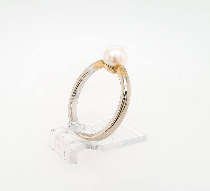 Schlichter Akoya Perlen Ring 750 Weißgold Gelbgold 18kt Gr.56