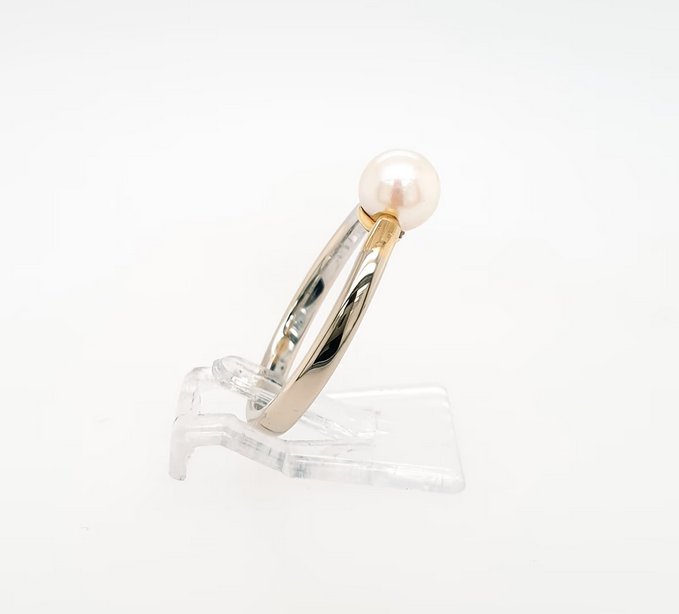 Schlichter Akoya Perlen Ring 750 Weißgold Gelbgold 18kt Gr.56