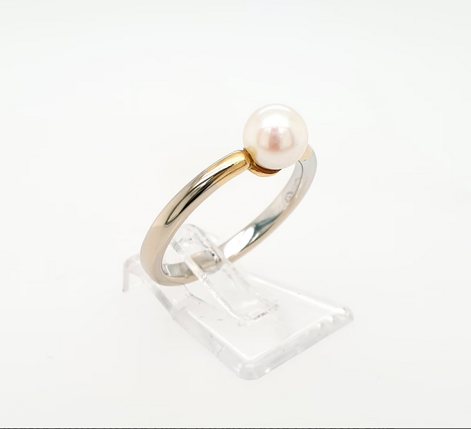 Schlichter Akoya Perlen Ring 750 Weißgold Gelbgold 18kt Gr.56