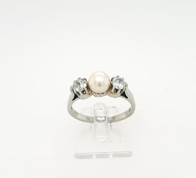 Perle Ring Antik Weißgold 585/14kt Brillanten 0,40 ct./pi Gr.55