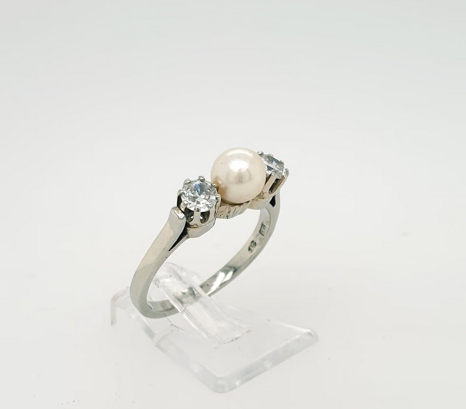 Perle Ring Antik Weißgold 585/14kt Brillanten 0,40 ct./pi Gr.55