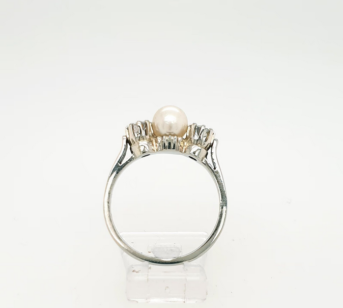 Perle Ring Antik Weißgold 585/14kt Brillanten 0,40 ct./pi Gr.55