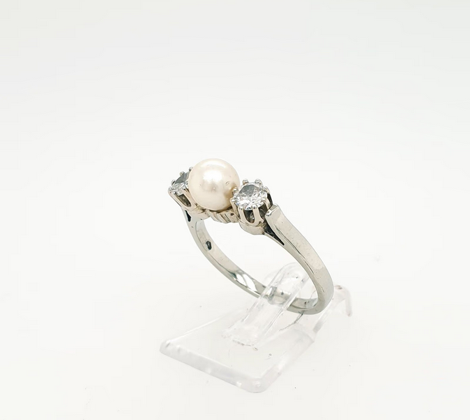 Perle Ring Antik Weißgold 585/14kt Brillanten 0,40 ct./pi Gr.55