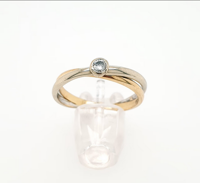 Brillant 0,07 ct Ring 585 Weißgold Gelbgold 14 kt Damenring