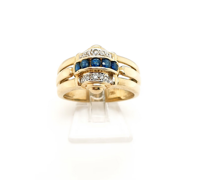 Saphir Ring mit Diamanten aus 585/14kt Gelbgold Gr. 56
