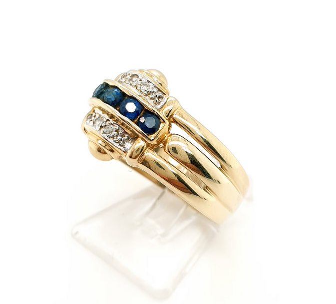 Saphir Ring mit Diamanten aus 585/14kt Gelbgold Gr. 56