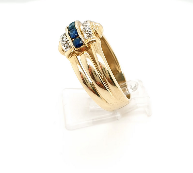 Saphir Ring mit Diamanten aus 585/14kt Gelbgold Gr. 56