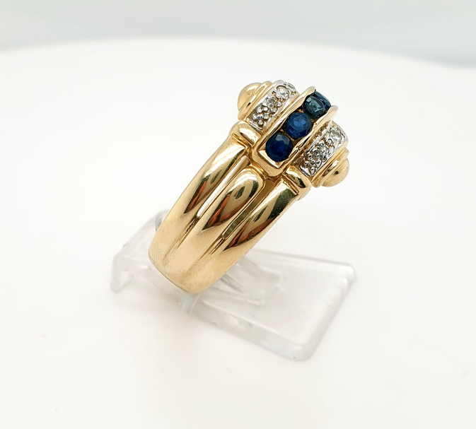Saphir Ring mit Diamanten aus 585/14kt Gelbgold Gr. 56