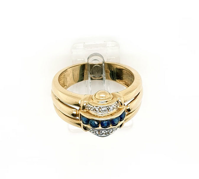 Saphir Ring mit Diamanten aus 585/14kt Gelbgold Gr. 56