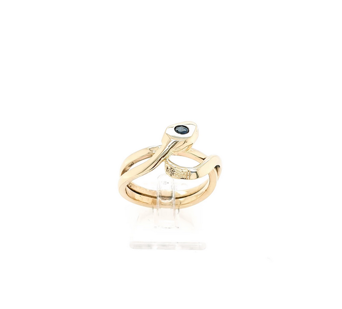 Massiver Schlangenring mit Saphir 585er Gelbgold /14kt Gr.58