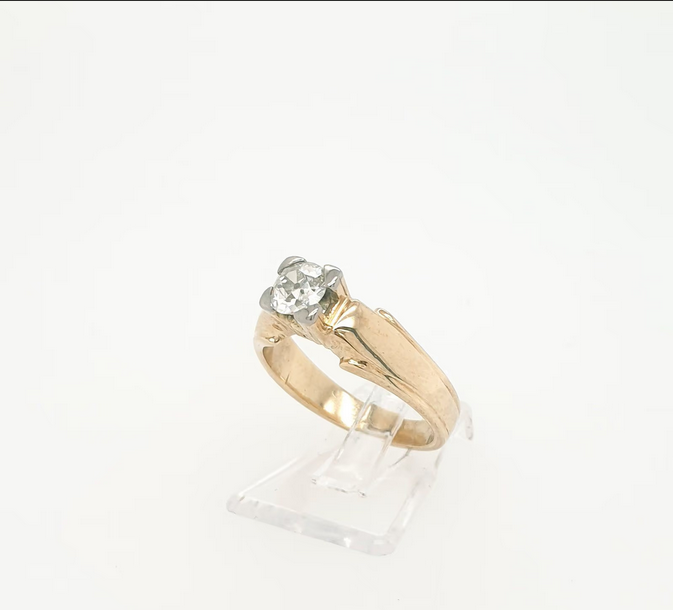 Antik Solitärring Gelbgold 585/14kt Brill. ca. 0,50 ct. Altschiff Gr. 52,5