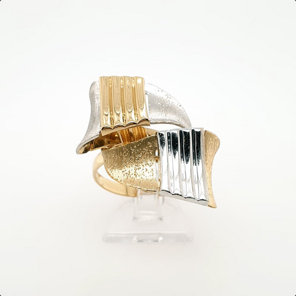 Abstrakter Ring 585 Gelbgold Weißgold 14kt Gr.58