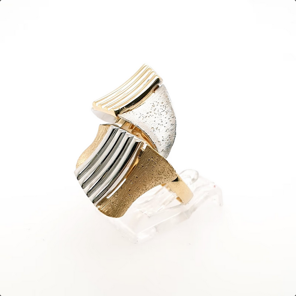 Abstrakter Ring 585 Gelbgold Weißgold 14kt Gr.58
