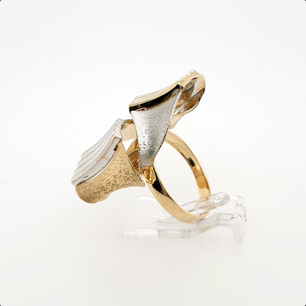 Abstrakter Ring 585 Gelbgold Weißgold 14kt Gr.58