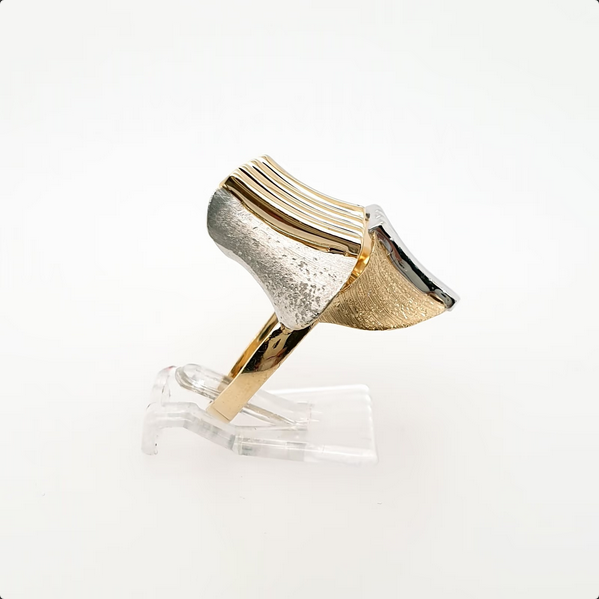 Abstrakter Ring 585 Gelbgold Weißgold 14kt Gr.58