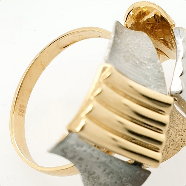 Abstrakter Ring 585 Gelbgold Weißgold 14kt Gr.58