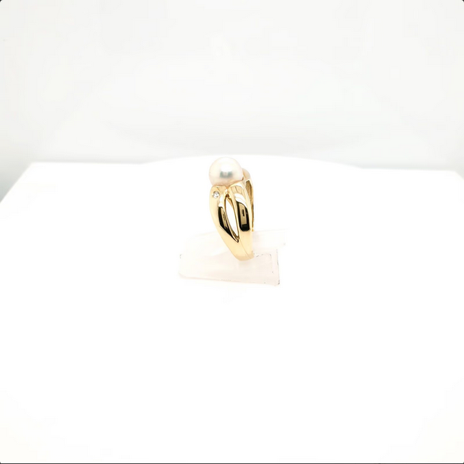 Perlenring mit Brillanten - Akoyaperle 585er Gelbgold Gr. 54