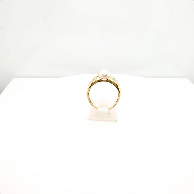 Perlenring mit Brillanten - Akoyaperle 585er Gelbgold Gr. 54