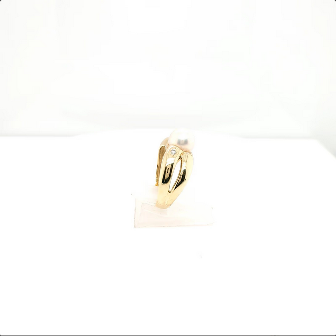 Perlenring mit Brillanten - Akoyaperle 585er Gelbgold Gr. 54