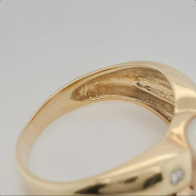 Perlenring mit Brillanten - Akoyaperle 585er Gelbgold Gr. 54