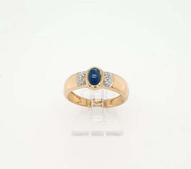 Bandring Gelbgold 585/14kt dunkelblauer Saphir Diamanten Gr. 57