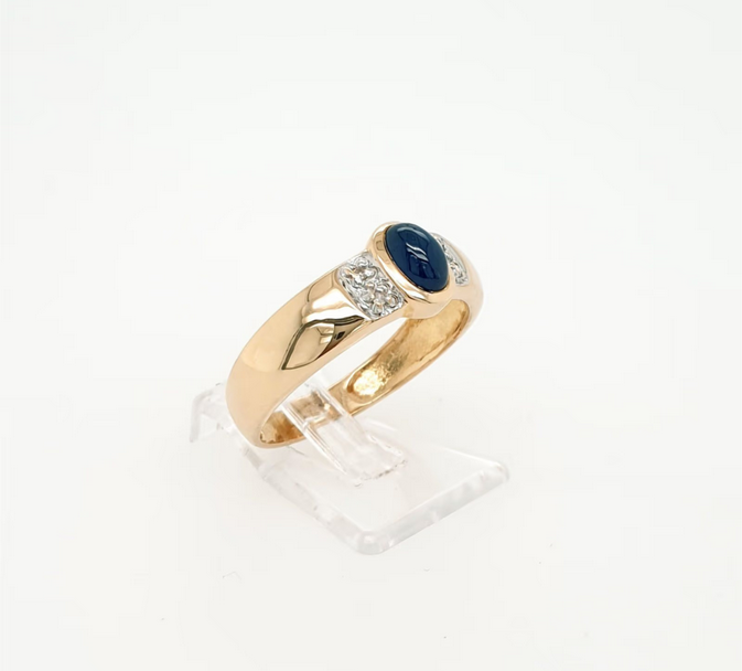 Bandring Gelbgold 585/14kt dunkelblauer Saphir Diamanten Gr. 57