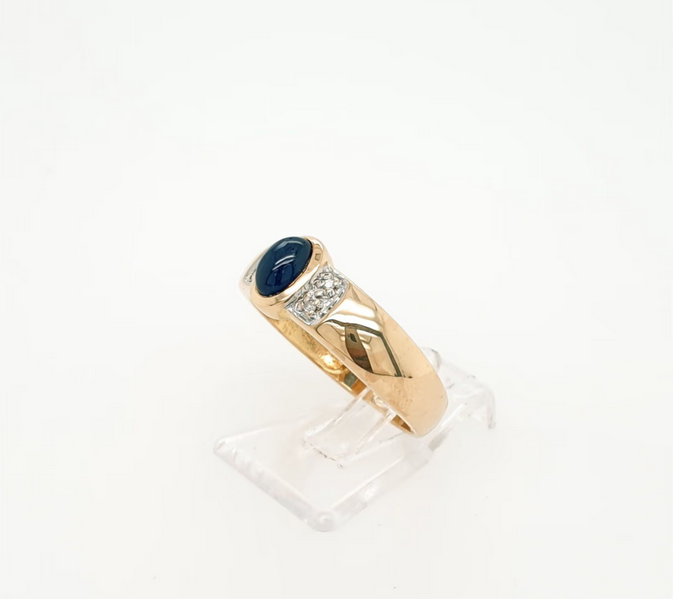 Bandring Gelbgold 585/14kt dunkelblauer Saphir Diamanten Gr. 57