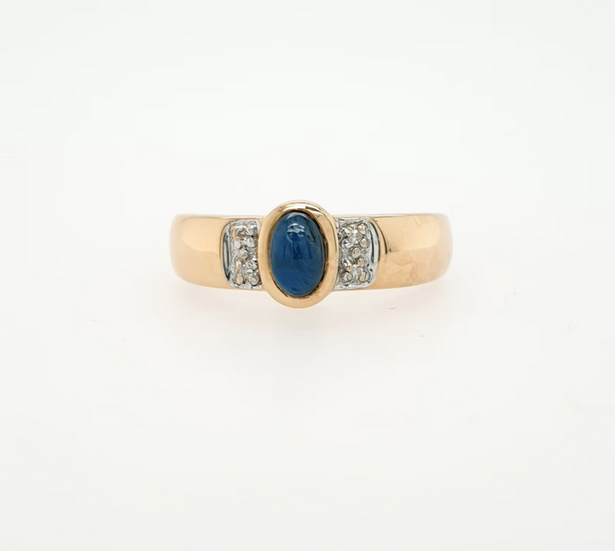 Bandring Gelbgold 585/14kt dunkelblauer Saphir Diamanten Gr. 57