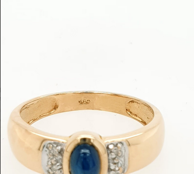 Bandring Gelbgold 585/14kt dunkelblauer Saphir Diamanten Gr. 57