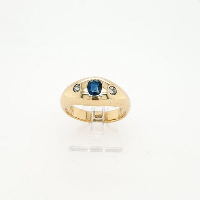 Bandring Gelbgold 585/14kt Saphir Brillanten Altschliff Gr.57