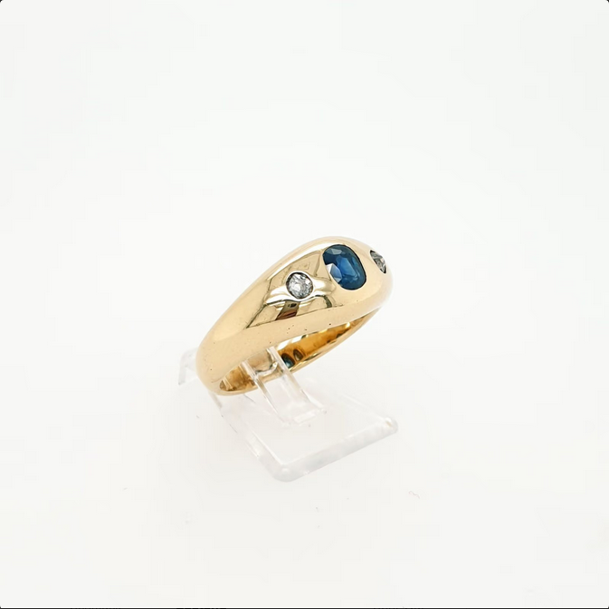 Bandring Gelbgold 585/14kt Saphir Brillanten Altschliff Gr.57