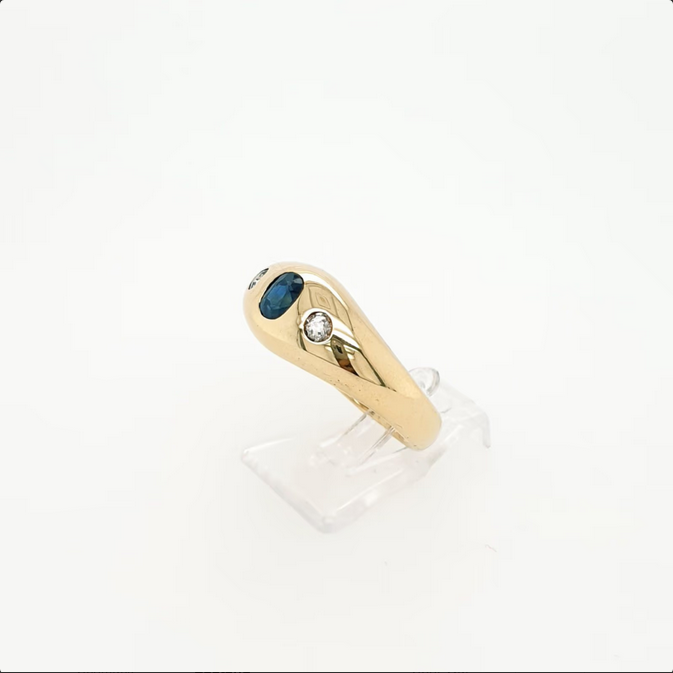 Bandring Gelbgold 585/14kt Saphir Brillanten Altschliff Gr.57