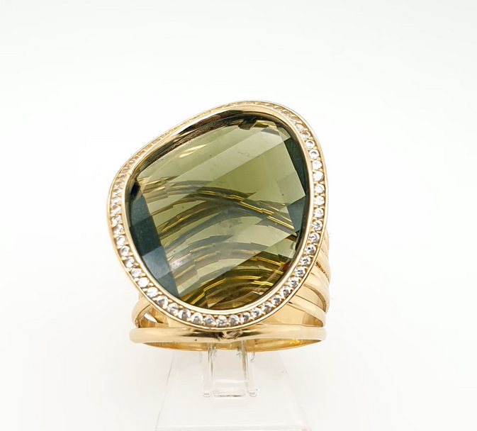 Ring Gelbgold Zirkon Glasstein 585/14kt Gr.57,5