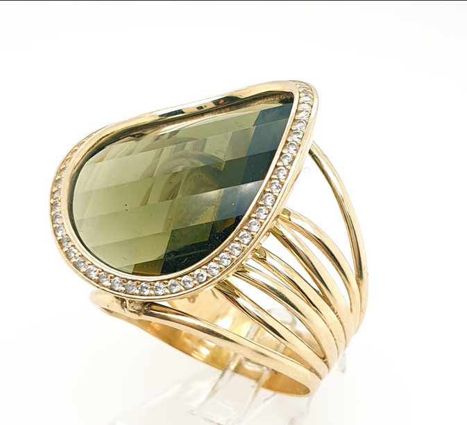 Ring Gelbgold Zirkon Glasstein 585/14kt Gr.57,5