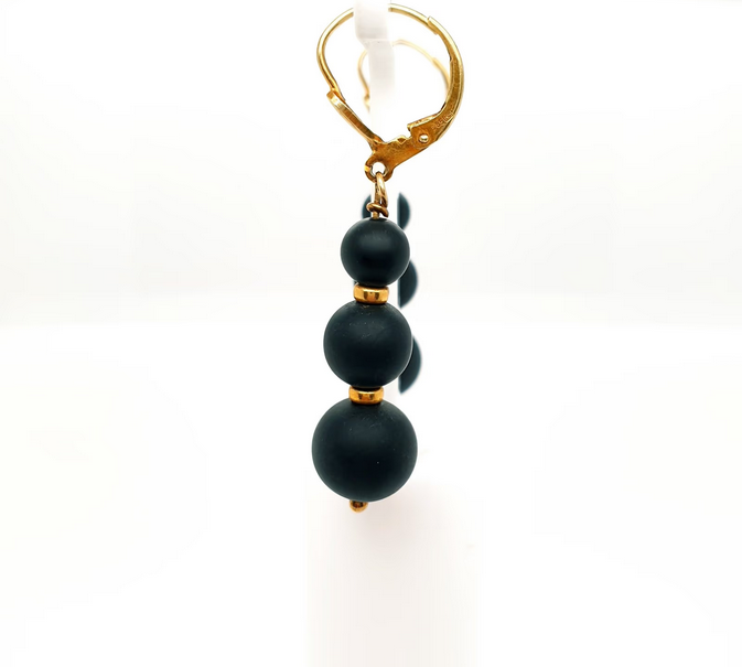 Ohrringe Gelbgold 585/14kt mit schwarzen Kugeln
