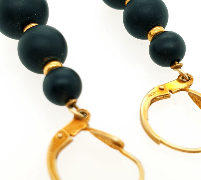 Ohrringe Gelbgold 585/14kt mit schwarzen Kugeln
