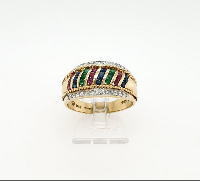 Farbstein Ring Gelbgold 585 Diamant Saphir Rubin Smaragd Gr. 60