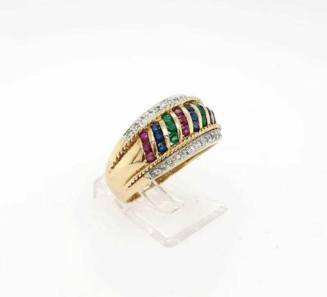 Farbstein Ring Gelbgold 585 Diamant Saphir Rubin Smaragd Gr. 60