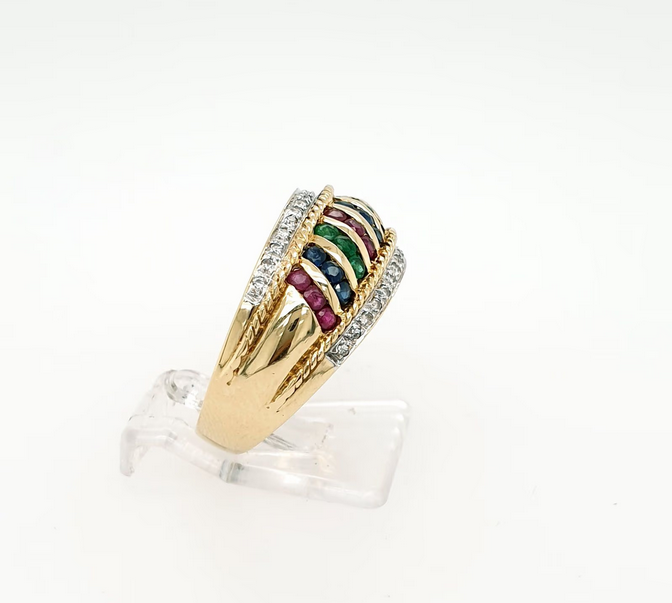 Farbstein Ring Gelbgold 585 Diamant Saphir Rubin Smaragd Gr. 60