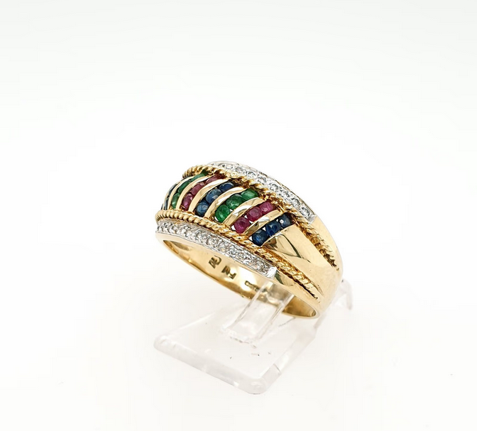 Farbstein Ring Gelbgold 585 Diamant Saphir Rubin Smaragd Gr. 60