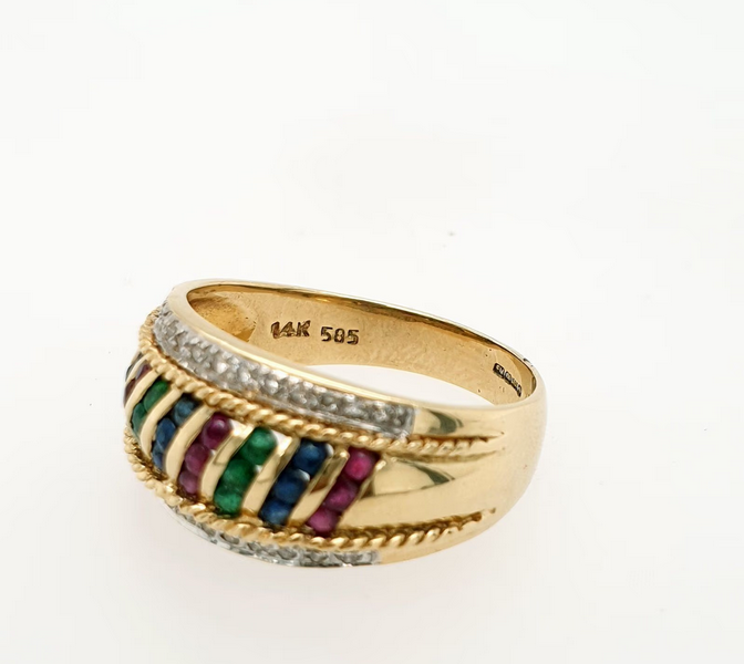 Farbstein Ring Gelbgold 585 Diamant Saphir Rubin Smaragd Gr. 60