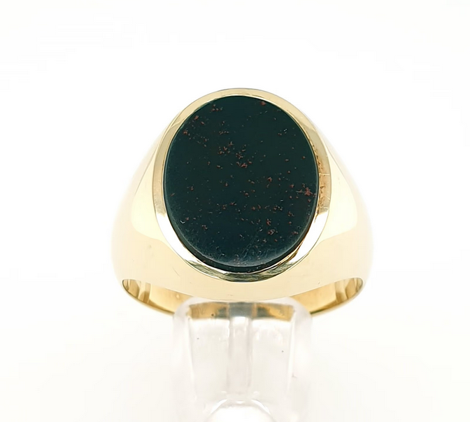 Klassischer Heliotrop Ring 585 Gelbgold 14 kt Herrenring Gr.60